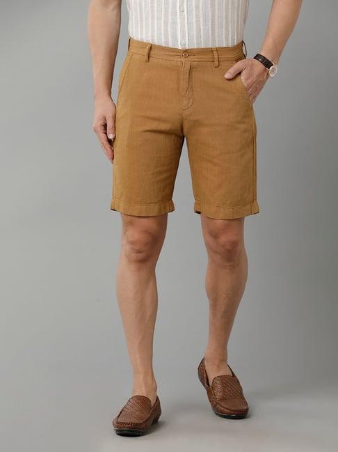 linen club brown slim fit linen shorts