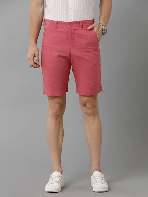 linen club pink slim fit linen shorts