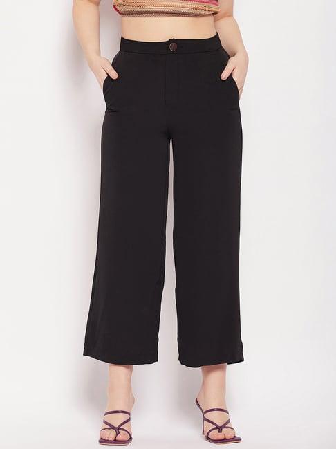 madame black flared fit mid rise trousers