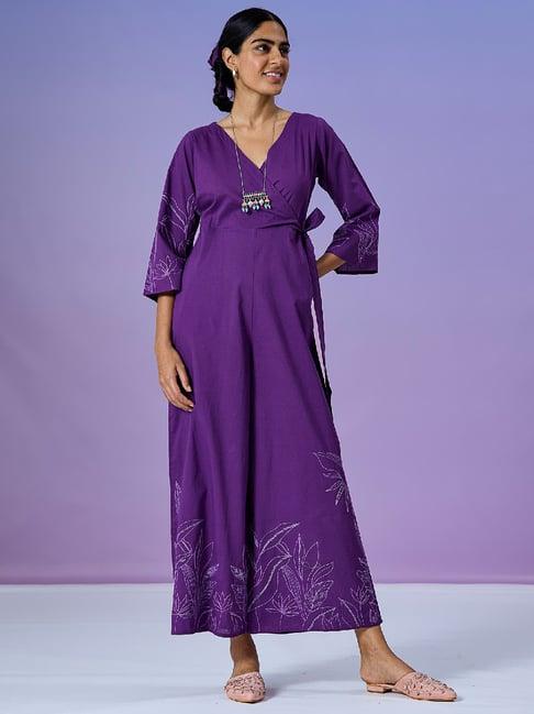 okhai dark purple embroidered jumpsuit