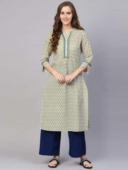 ksut green cotton printed straight kurta