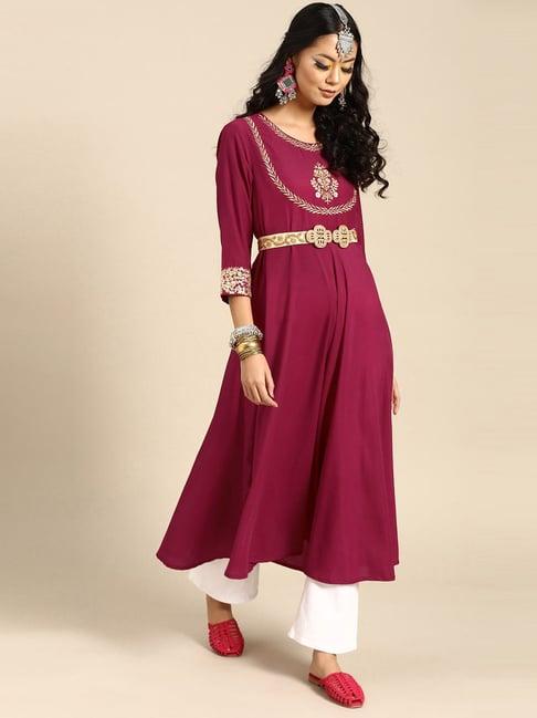 ksut pink embroidered a line kurta