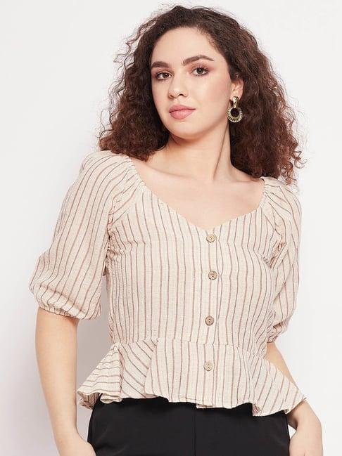 madame beige striped peplum top