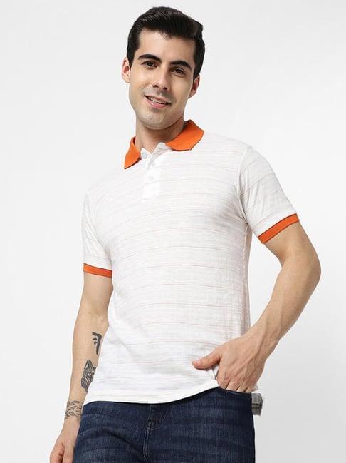 vastrado white cotton regular fit striped polo t-shirt