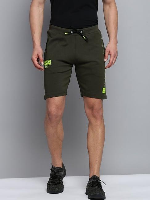 showoff olive regular fit printed shorts