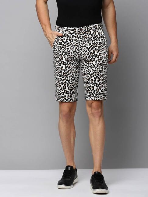 showoff off white regular fit printed shorts