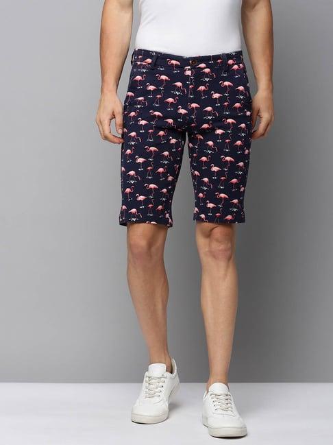 showoff navy regular fit printed shorts