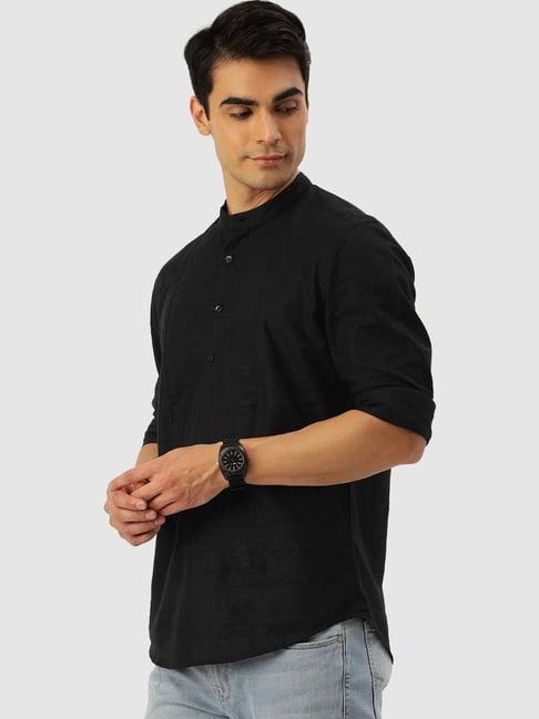 ivoc black regular fit short kurta