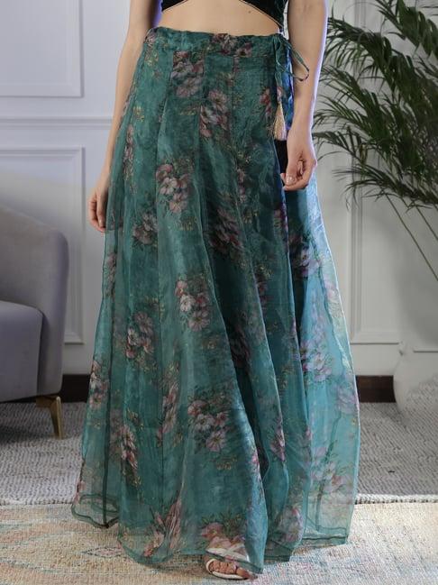 neudis mint green floral print maxi lehenga skirt