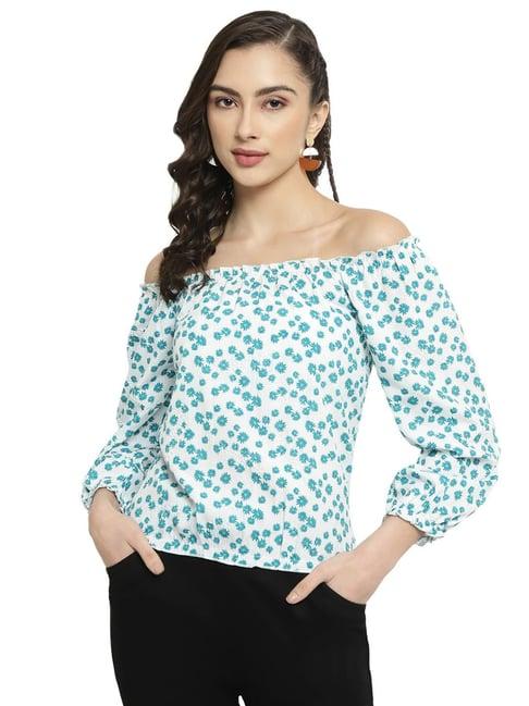 mettle white & green cotton printed top