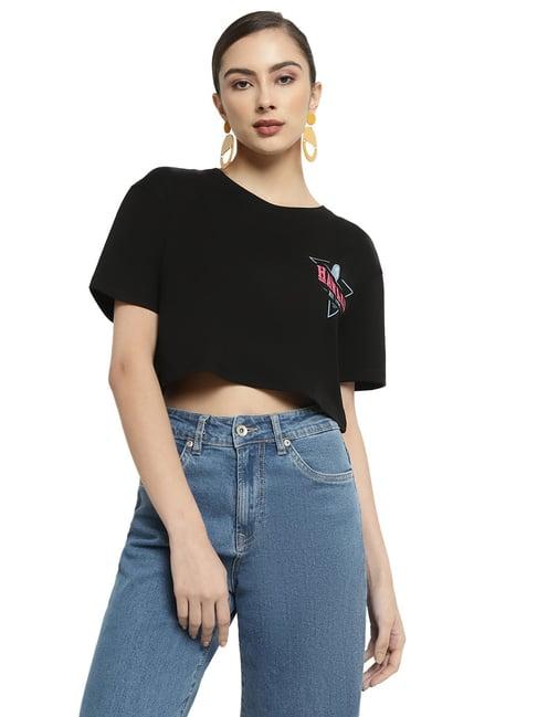 mettle black cotton printed crop t-shirt