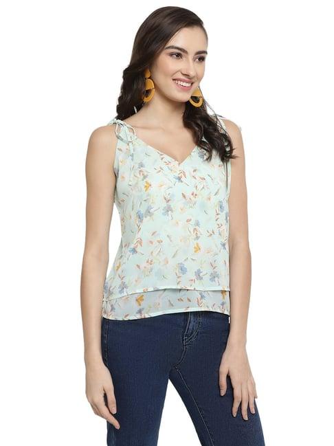 mettle mint green cotton floral print top