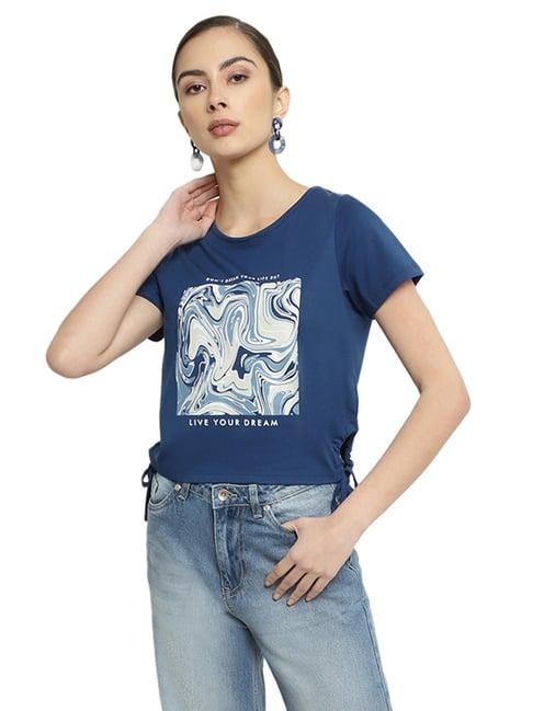 mettle blue cotton printed t-shirt