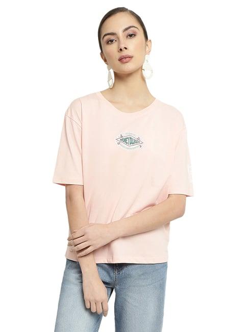 mettle suede pink cotton printed t-shirt