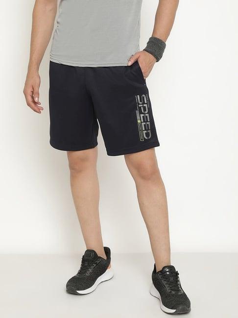 octave light navy cotton regular fit printed shorts