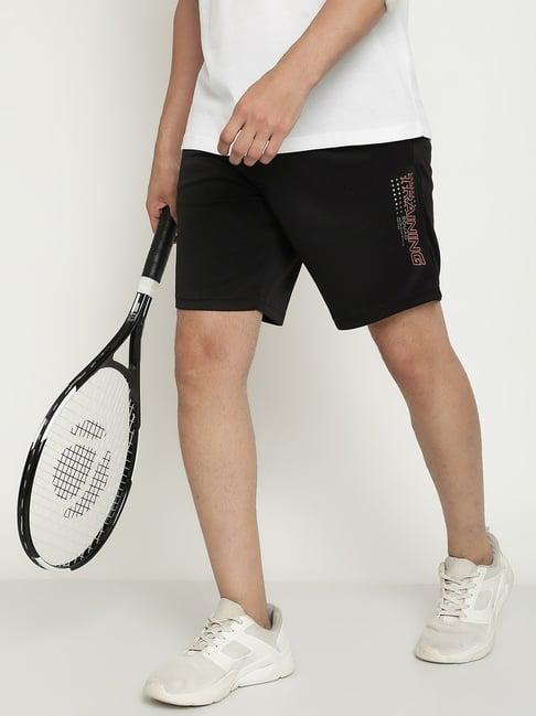 octave black cotton regular fit printed shorts