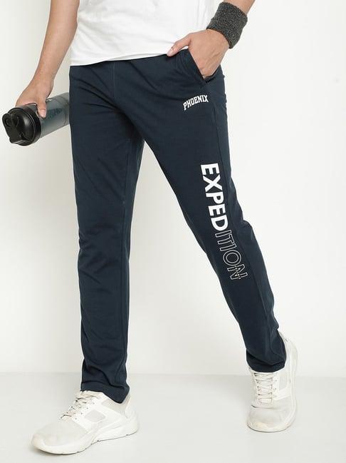 octave dusty navy cotton regular fit printed trackpants