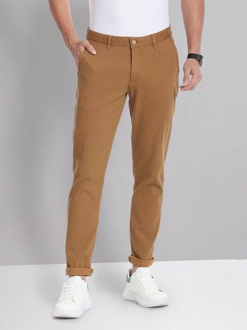 ad by arvind dark brown slim fit self design chinos