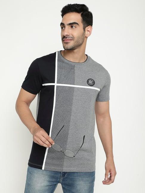 octave heather cotton regular fit colour block t-shirt