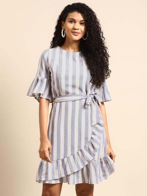 dodo & moa white & blue striped wrap dress