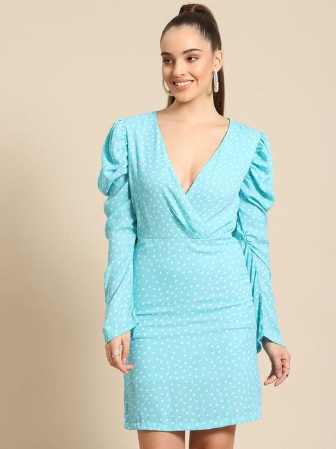 dodo & moa blue polka dot print wrap dress