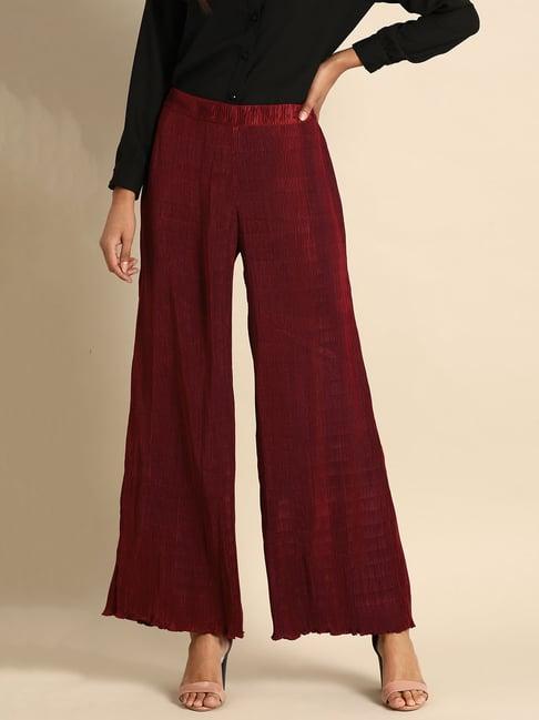 dodo & moa maroon relaxed fit mid rise palazzos