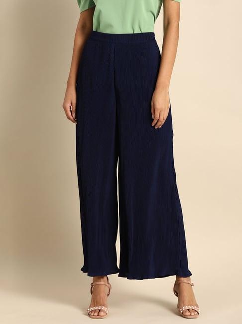 dodo & moa blue relaxed fit mid rise palazzos