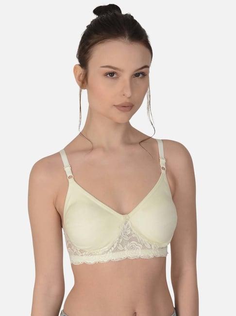 mod & shy cream cotton lace work seamless bra