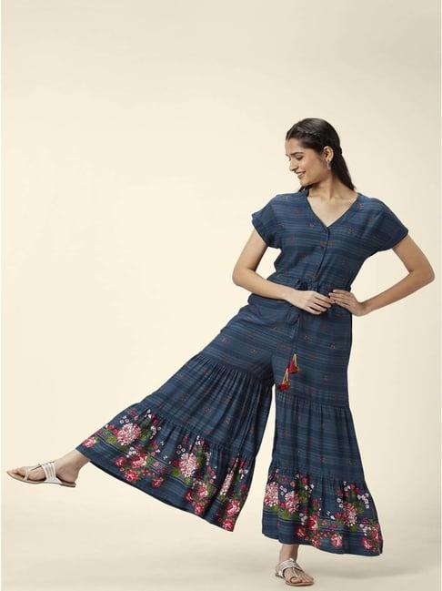 akkriti by pantaloons navy printed a-line jumpsuit