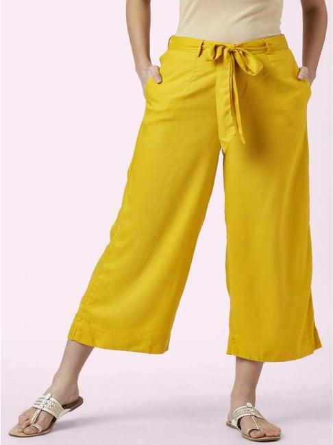 akkriti by pantaloons mustard mid rise culottes