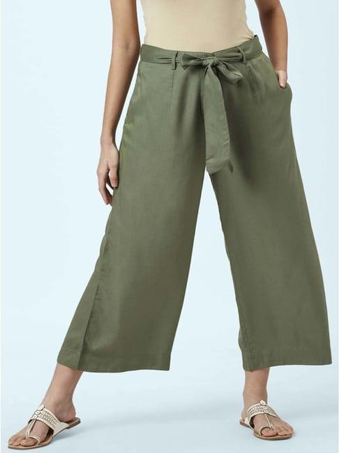 akkriti by pantaloons olive green mid rise culottes