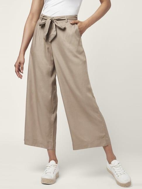 akkriti by pantaloons beige mid rise culottes