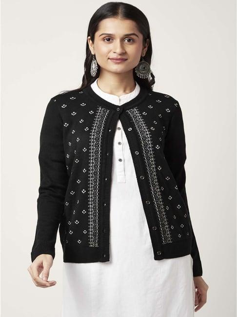 rangmanch by pantaloons black jacquard pattern cardigan