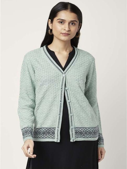 rangmanch by pantaloons mint green jacquard pattern cardigan