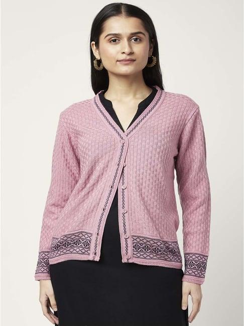 rangmanch by pantaloons powder pink jacquard pattern cardigan