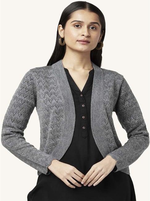 rangmanch by pantaloons grey self pattern shrug