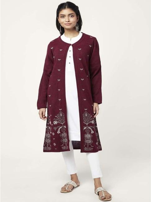 rangmanch by pantaloons maroon jacquard pattern cape