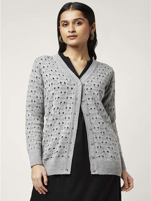 rangmanch by pantaloons grey self pattern cardigan