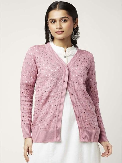 rangmanch by pantaloons pink self pattern cardigan