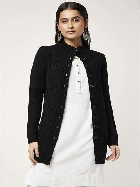 rangmanch by pantaloons black self pattern cardigan