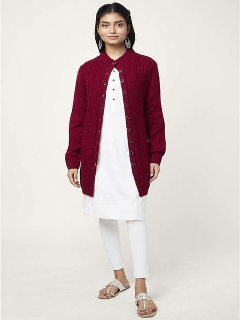 rangmanch by pantaloons red self pattern cardigan