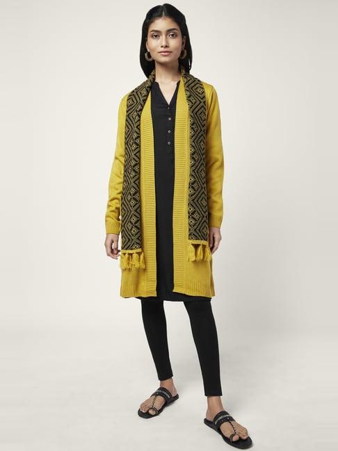 rangmanch by pantaloons mustard jacquard pattern cape