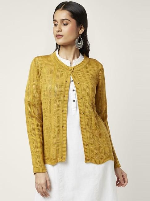 rangmanch by pantaloons mustard self pattern cardigan