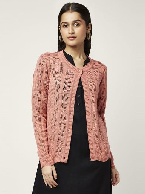 rangmanch by pantaloons peach self pattern cardigan