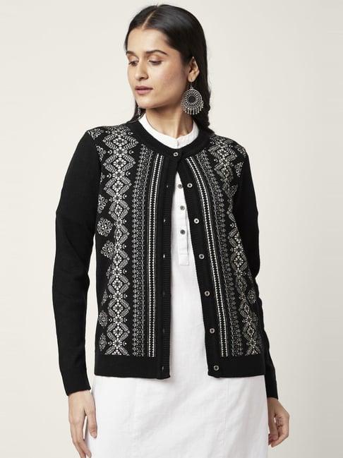 rangmanch by pantaloons black jacquard pattern cardigan