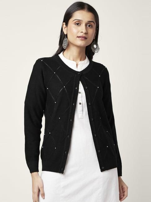 rangmanch by pantaloons black self pattern cardigan