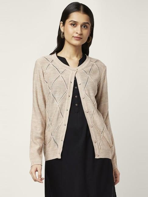 rangmanch by pantaloons beige self pattern cardigan