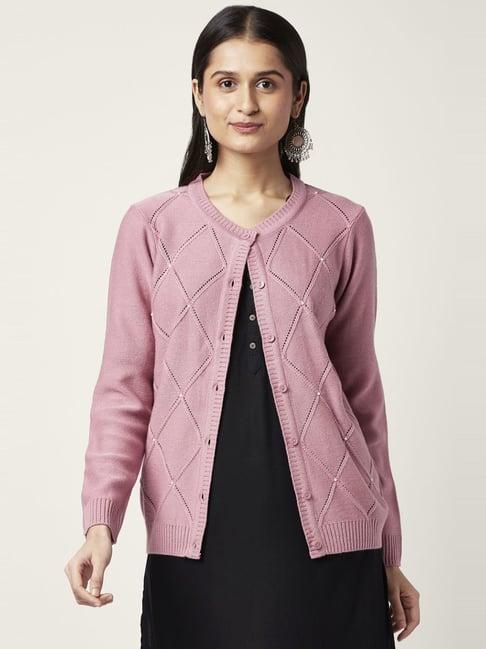 rangmanch by pantaloons pink self pattern cardigan