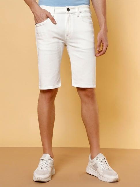 wrangler white cotton slim fit shorts