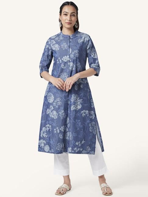 rangmanch by pantaloons blue printed a line kurta